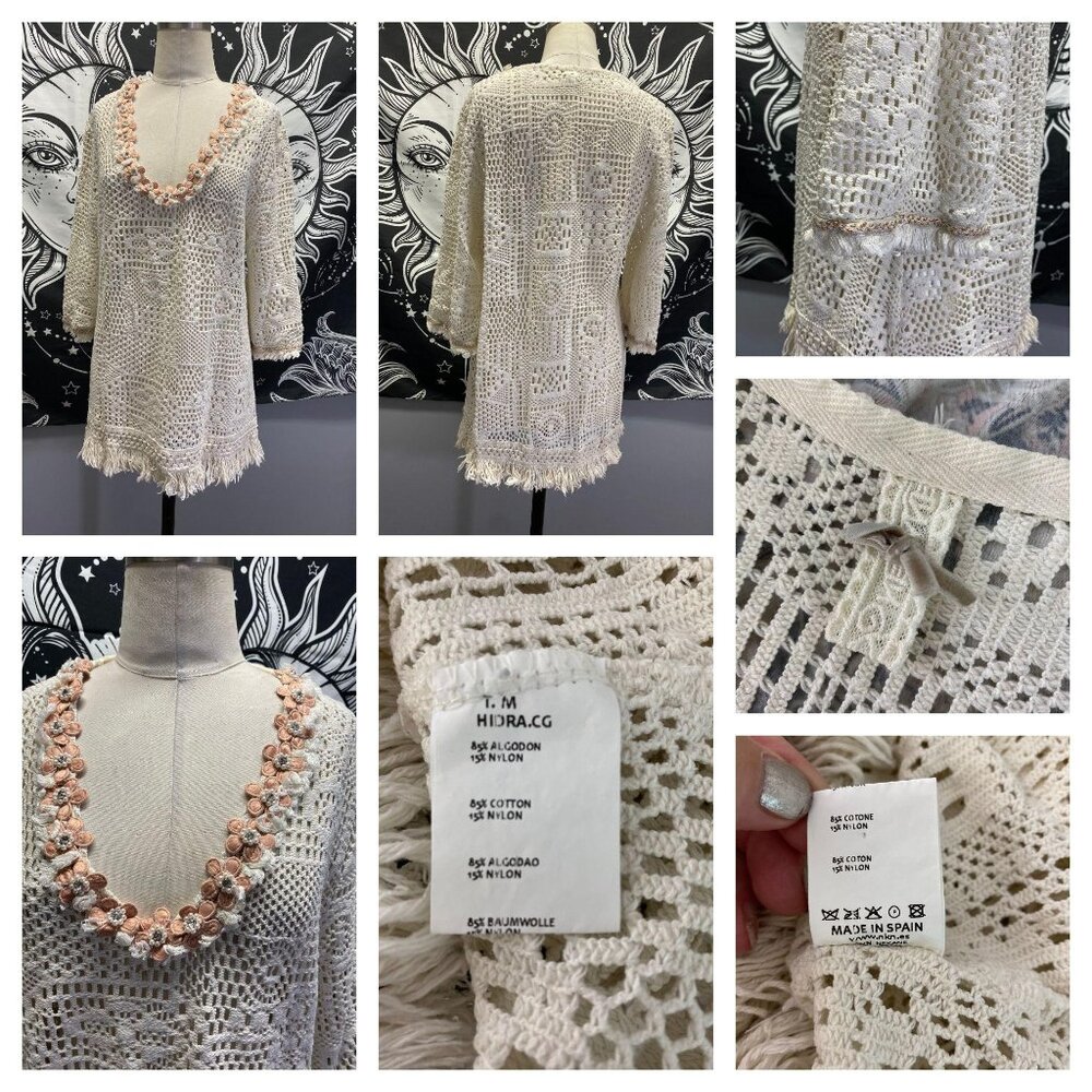 Nkn Nekane Made In Spain Kaftan Cover Up Dress Crochet Lace  S/M